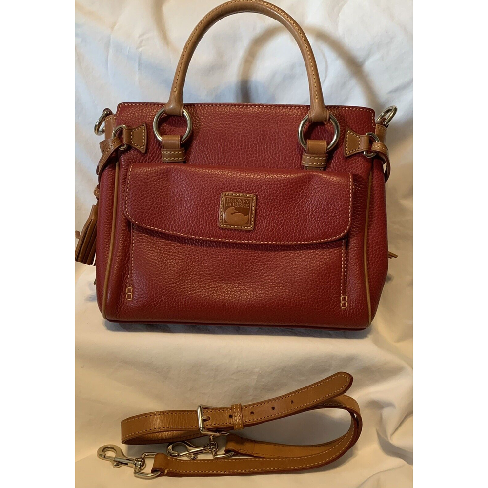 Dooney & Bourke Leather Medium Crimson Pocket Satchel W/Detachable Strap